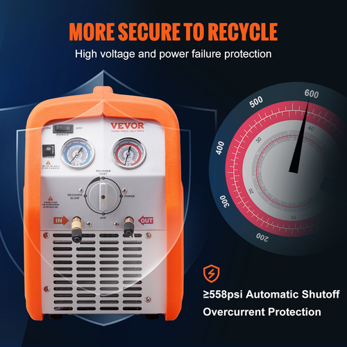 VEVOR Portable 3/4 HP Refrigerant Recovery Machine - AC Recovery Machine with High Pressure Protection 220-240V 60Hz Recovery Machine HVAC for Vapor Liquid Refrigerant, Car Conditioning