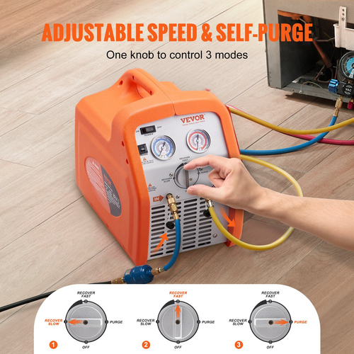 VEVOR Portable 3/4 HP Refrigerant Recovery Machine - AC Recovery Machine with High Pressure Protection 220-240V 60Hz Recovery Machine HVAC for Vapor Liquid Refrigerant, Car Conditioning