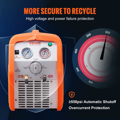 VEVOR 1 HP μηχανή ανάκτησης ψυκτικού μέσου - φορητή μηχανή ανάκτησης AC διπλού κυλίνδρου με προστασία υψηλής πίεσης 220-240V 50Hz Μηχανή ανάκτησης HVAC για υγρό ψυκτικό μέσο ατμού, κλιματισμό αυτοκινήτου