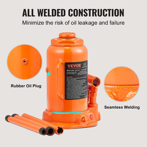 VEVOR Hydraulic Bottle Jack, 20 Ton/44092 LBS All Welded Bottle Jack, 240-450 mm Range Lifting, με μακριά λαβή 3 τμημάτων, για αυτοκίνητο, Pickup Truck, Truck, RV, Auto Repair, Industrial Engineering