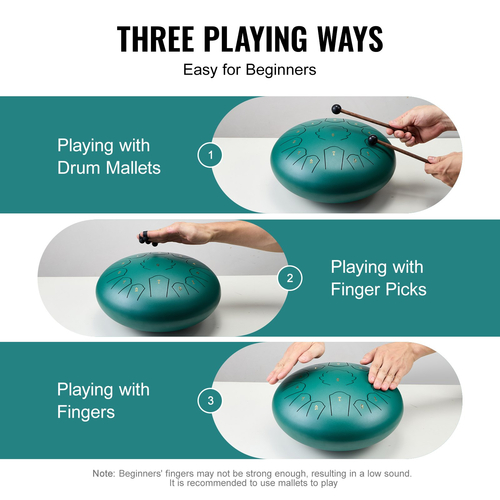 VEVOR Steel Tongue Drum 12 in 13 Rain Drum for Outside C Major Green