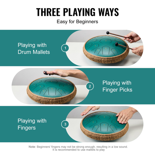 VEVOR Steel Tongue Drum 14 in 15 Rain Drum for Outside C Major Green