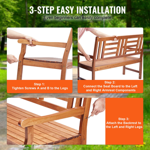 VEVOR Outdoor Bench 48 in Wood Garden Πάγκος 700 lbs Park Patio Yard Porch Πάγκος