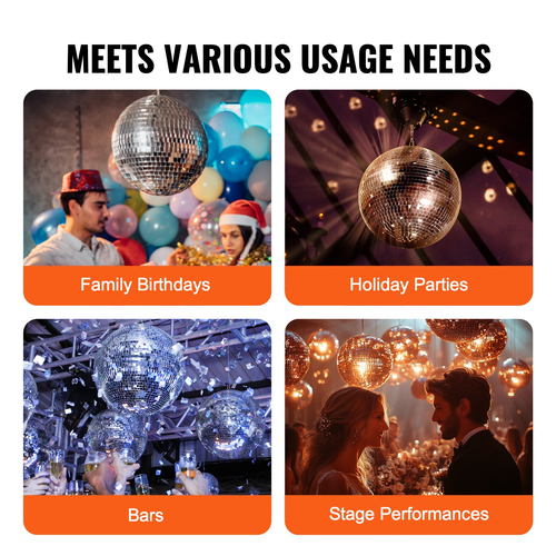 VEVOR Mirror Disco Ball 12 ιντσών Silver Party Disco Ball με κρεμαστό δαχτυλίδι