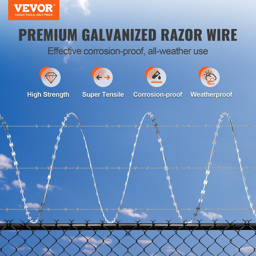 VEVOR Razor Wires, 98 ft Razor Barbed Wire, 2 Rolls Razor Wire Fence περίφραξη ξυραφιού, Razor Ribbon Razor Wire Γαλβανισμένος φράχτης ξυραφιού, Rolls Razor for Garden