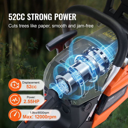 VEVOR 52CC 18&quot; βενζινοκίνητο αλυσοπρίονο κοπής ξύλου κινητήρα με αέριο αλυσοπρίονο αερίου