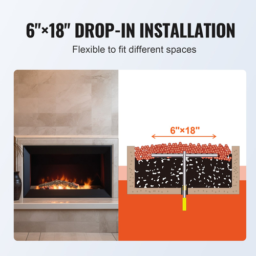 VEVOR 6 x 18 ιντσών Drop-in Fire Pit Pan, Ορθογώνιος Καυστήρας από Ανοξείδωτο Χάλυβα, Φυσικό &amp; Προπανικό Αέριο Fire Pan H-Burner 90.000 BTU για χρήση σε εσωτερικούς ή εξωτερικούς χώρους