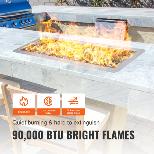 VEVOR 6 x 18 ιντσών Drop-in Fire Pit Pan, Ορθογώνιος Καυστήρας από Ανοξείδωτο Χάλυβα, Φυσικό &amp; Προπανικό Αέριο Fire Pan H-Burner 90.000 BTU για χρήση σε εσωτερικούς ή εξωτερικούς χώρους