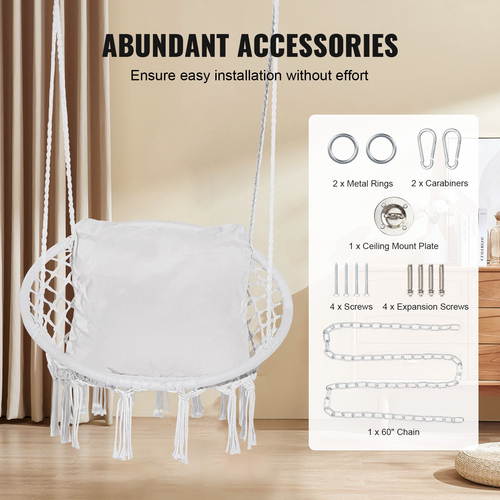 VEVOR αιώρα Swinging Chair Macramé Κρεμαστή καρέκλα με μαξιλάρι εσωτερικού &amp; εξωτερικού χώρου