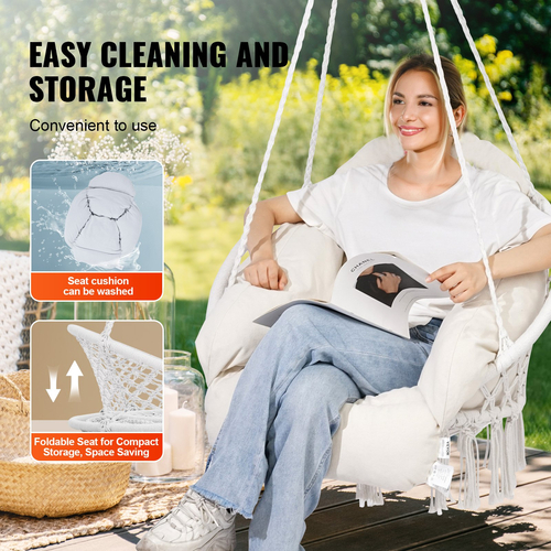 VEVOR αιώρα Swinging Chair Macramé Κρεμαστή καρέκλα με μαξιλάρι εσωτερικού &amp; εξωτερικού χώρου