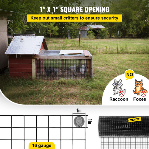 Ύφασμα VEVOR Hardware, 24 \&quot; x50\&#039; &amp; 1 \&quot; x 1 \&quot; μέγεθος πλέγματος, γαλβανισμένο ατσάλι με επίστρωση βινυλίου 16 διαμετρήματος συγκολλημένο σύρμα με μια πένσα κοπής &amp; ένα ζευγάρι υφασμάτινα γάντια, για περίφραξη κήπου &amp; περιβλήματα για κατοικίδια, μαύρο