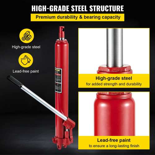 VEVOR Hydraulic Long Ram Jack, χωρητικότητας 8 Tons/17363 lbs, με μονοέμβολη αντλία και βάση Clevis, Χειροκίνητος επιλογέας Cherry με λαβή, για γερανούς γκαράζ/καταστήματος, ανυψωτικό κινητήρα, κόκκινο
