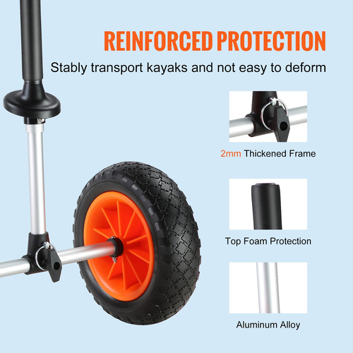 Καρότσι VEVOR Heavy Duty Kayak, χωρητικότητα φόρτωσης 280 lbs, Αποσπώμενο καρότσι κανόε με συμπαγή ελαστικά 10&#039;&#039;, ρυθμιζόμενο πλάτος &amp; προστασία από αφρό κορυφής, για καγιάκ με οπές αποστράγγισης 2,54 mm και άνω