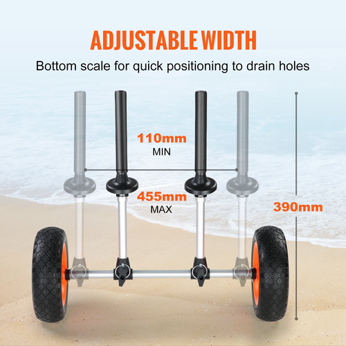 Καρότσι VEVOR Heavy Duty Kayak, χωρητικότητα φόρτωσης 280 lbs, Αποσπώμενο καρότσι κανόε με συμπαγή ελαστικά 10&#039;&#039;, ρυθμιζόμενο πλάτος &amp; προστασία από αφρό κορυφής, για καγιάκ με οπές αποστράγγισης 2,54 mm και άνω