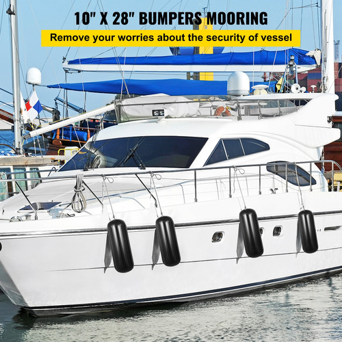 VEVOR 4 Φτερά σκάφους με ραβδώσεις 10&quot;x28&quot; Μαύρες κεντρικές τρύπες προφυλακτήρες Προστασία πρόσδεσης