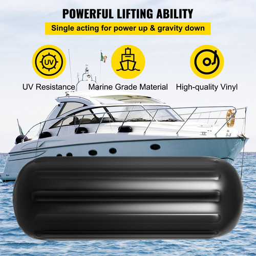 VEVOR 4 Φτερά σκάφους με ραβδώσεις 10&quot;x28&quot; Μαύρες κεντρικές τρύπες προφυλακτήρες Προστασία πρόσδεσης