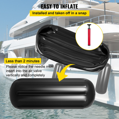 VEVOR 4 Φτερά σκάφους με ραβδώσεις 10&quot;x28&quot; Μαύρες κεντρικές τρύπες προφυλακτήρες Προστασία πρόσδεσης
