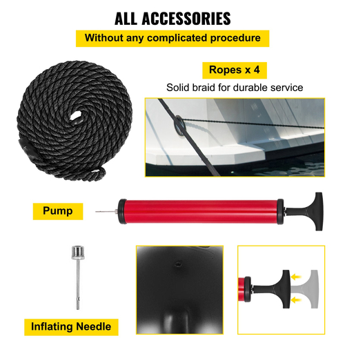 VEVOR 4 Φτερά σκάφους με ραβδώσεις 10&quot;x28&quot; Μαύρες κεντρικές τρύπες προφυλακτήρες Προστασία πρόσδεσης