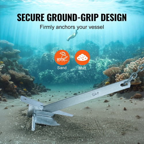 VEVOR Fluke Style Anchor Kit, Άγκυρα Fluke από γαλβανισμένο χάλυβα 8,5 LBS εν θερμώ με αλυσίδα 7,9&#039;, σχοινί 75&#039; και δύο δεσμά 0,4 ιντσών, άγκυρα θαλάσσιου σκάφους για μικρά σκάφη κάτω των 18&#039;, θάλασσες, ποτάμια και ακτές