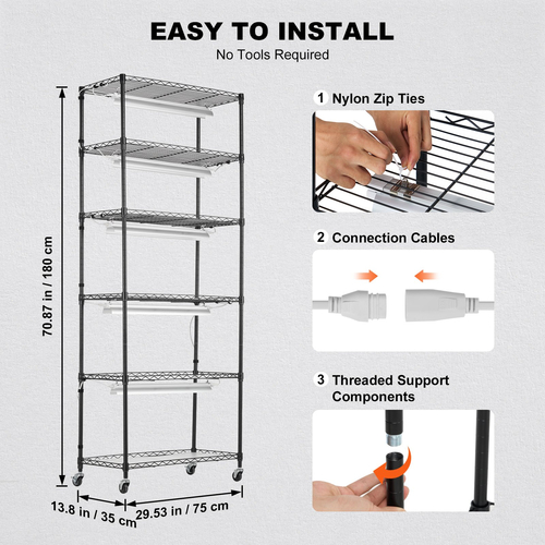Βάση φυτών VEVOR DIY με Grow Lights 6 επιπέδων 192W 70,9&quot; Ψηλό ράφι ανάπτυξης φυτών