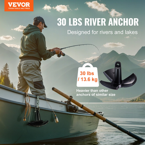 VEVOR River Anchor, 30 LBS Boat Anchor Μαύρη επίστρωση βινυλίου, Marine Grade Mushroom Anchor για σκάφη έως 30 πόδια, εντυπωσιακή δύναμη συγκράτησης σε λίμνες River and Mud Bottom Lakes