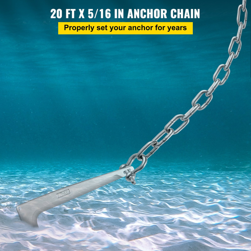 VEVOR Αλυσίδα άγκυρας, 20&#039; x 5/16&quot; 316 αλυσίδα από ανοξείδωτο χάλυβα, 3/8&quot; Αλυσίδα αγκύρωσης, 7120 λίβρες Φορτίο θραύσης αλυσίδας μολύβδου άγκυρας, 9460 λίβρες Θραύση αλυσίδων αγκύρωσης, αλυσίδα αγκύρωσης για μικρό σκάφος