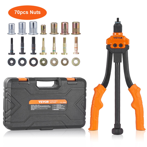 VEVOR Rivet Nut Tool, 14&quot; Rivnut Tool Kit με 7 ΤΕΜ Metric και SAE Mandrels, 70 PCS Assorted Rivet Nuts, 10-24, 1/4-20, M6, 5/16-18, M8, 3/8-16, M10, Rivet Nut Kit με στιβαρή θήκη μεταφοράς