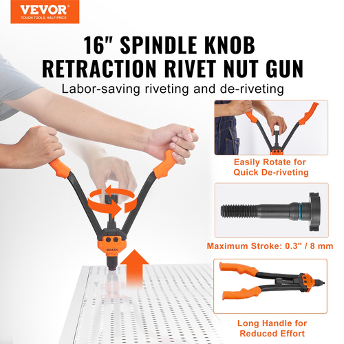 VEVOR Rivet Nut Tool, 16&quot; Rivnut Tool Kit with 13PCS Metric and SAE Mandrels, 186PCS Rivet Nuts, M3, M4, 10-24, M5, M6, 1/4-20, 8-32, 5/16-18, M8 , 3/8-16, M10, M12, 1/2-13, Με θήκη μεταφοράς
