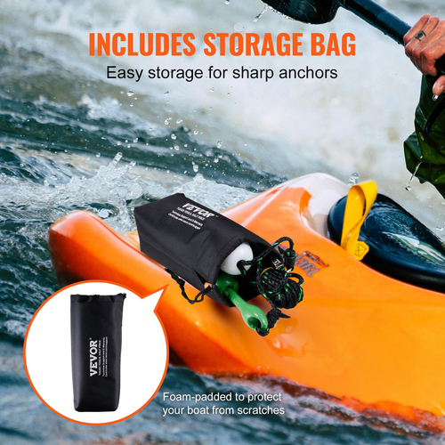 VEVOR Kayak Anchor Kit, 3,5 lb Paddle Board Anchor Kit με 26,2 ft/8 m σχοινί και σημαδούρα, πτυσσόμενη μικρή άγκυρα σκάφους με τσάντα αποθήκευσης και άγκιστρο, αξεσουάρ καγιάκ για καγιάκ, μικρά σκάφη, κανό