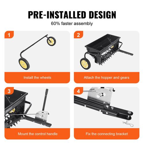 VEVOR Broadcast Spreader, 100 LB Tow Behind Poly Drop Spreader με 10&quot; τροχούς, Steel Spike Aerator, Fertilizer Spreader, Garden Seder και Salt Spreader, για κατοικίες, αγρόκτημα, σκληρό έδαφος, μαύρο