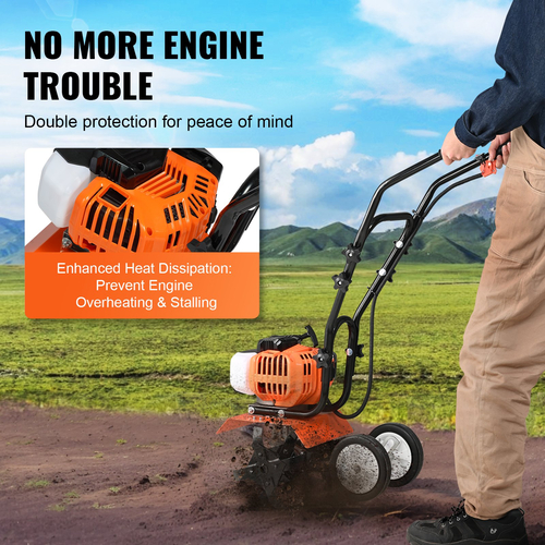 VEVOR Tiller Cultivator Gas Powered, 43CC 2-Stroke Garden Cultivator, Tiller με 4 ρυθμιζόμενα μπροστινά δόντια από χάλυβα για καλλιέργεια γκαζόν, κήπου και εδάφους