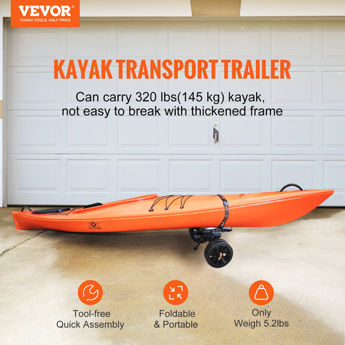 Καρότσι καγιάκ VEVOR Heavy Duty, χωρητικότητα φόρτωσης 320 λίβρες, Αποσπώμενο καροτσάκι κανόε με μασίφ ελαστικά 10&#039;&#039;, ρυθμιζόμενα στηρίγματα &amp; αντιολισθητικό πόδι στήριξης, για καγιάκ Canoes Paddleboards Float Mats Jon Boats