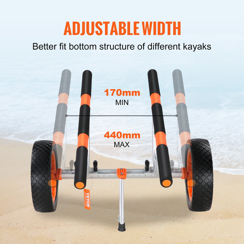 Καρότσι καγιάκ VEVOR Heavy Duty, χωρητικότητα φόρτωσης 450 λίβρες, Αποσπώμενο καρότσι κανόε τρόλεϊ με ελαστικά 12&#039;&#039;, ρυθμιζόμενο πλάτος και αντιολισθητικό πόδι στήριξης, για καγιάκ Canoes Paddleboards Float Mats Jon Boats