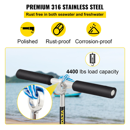VEVOR Sand Anchor, μήκους 36\&quot; τρυπάνι μέχρι την παραλία και Sandbar, 316 ανοξείδωτη άγκυρα με βίδα με αφαιρούμενη λαβή, γραμμή Bungee &amp; τσάντα μεταφοράς, για τζετ σκι PWC Pontoon Kayak