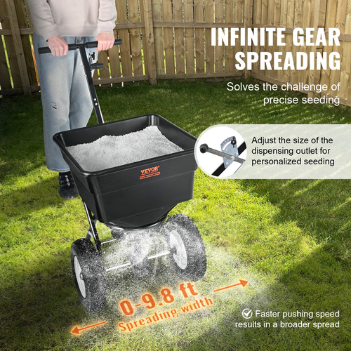 VEVOR Broadcast Spreader, 100 LB Walk-Behind Turf Spreader με 12&quot; τροχούς, Steel Push Fertilizer Spreader, Garden Seder και Salt Spreader, Σχεδιασμένο για κατοικίες, αγροκτήματα και σκληρό έδαφος, μαύρο