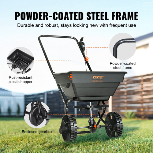 VEVOR Broadcast Spreader, 25 LB Walk-Behind Turf Spreader με 8&quot; τροχούς, Steel Push Fertilizer Spreader, Garden Seder και Salt Spreader, Σχεδιασμένο για κατοικίες, αγροκτήματα και σκληρό έδαφος, μαύρο