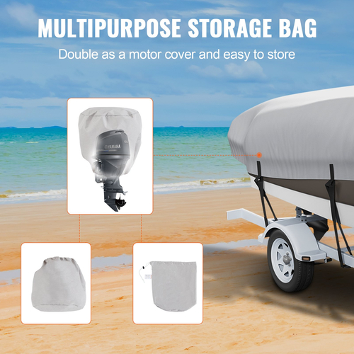 VEVOR Boat Cover, 4260-4800 mmTrailerable αδιάβροχο κάλυμμα σκάφους, 600D Marine Grade PU Oxford, με κάλυμμα κινητήρα και ιμάντες πόρπης, για V-Hull, Tri-Hull, Fish Ski Boat, Runabout, Bass Boat, Γκρι