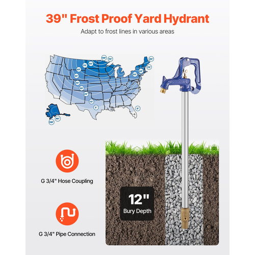 Χυτοσίδηρος βαρέως τύπου VEVOR Frost Proof Yard Hydrant 39&#039;&#039; Μήκος 12&#039;&#039; Βάθος Θάψεως