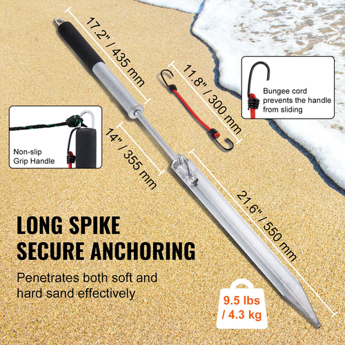 Στύλος άγκυρας βάρκας VEVOR Sand Spike, 36&quot; γαλβανισμένος ανθρακούχο χάλυβας άγκυρας αγκύρωσης ακτή, αυτοσφυρηλάτηση άγκυρα παραλίας για καγιάκ Jetski Pontoon Small Boat, με τσάντα αποθήκευσης Oxford και κορδόνι bungee