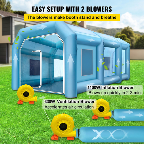 Φουσκωτή σκηνή VEVOR 26x13x10Ft Φουσκωτός Θάλαμος Σπρέυ Προσαρμοσμένη Σκηνή Φουσκωτό Θάλαμο Βαφής Σκηνή Θάλαμος Βαφής Αυτοκινήτου Giant Workstation 210D Oxford Fabric With 2 Blowers