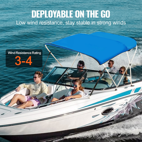 Κάλυμμα σκάφους VEVOR 3 Bow Bimini, 900D Πολυεστερικός θόλος με σκελετό από κράμα αλουμινίου 1&quot;, αδιάβροχο και αντηλιακό, περιλαμβάνει μπότα αποθήκευσης, 2 στύλους στήριξης, 4 ιμάντες, 6&#039;L x 46&quot; Υ x 61&quot;-66&quot; W, Pacific Μπλε