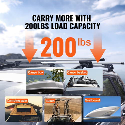 VEVOR Universal Roof Rack Cross Bars, 54&quot; ράβδοι ράβδου οροφής αλουμινίου, προσαρμοσμένη υπάρχουσα υπερυψωμένη πλευρική ράγα με διάκενο, χωρητικότητα 200 lbs, ρυθμιζόμενες ράβδοι με κλειδαριές, για SUV, Sedan και Van