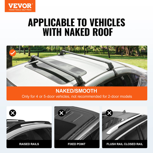 VEVOR Universal Roof Rack Cross Bars, Aluminium Roof Rack Crossbars, Fit Roof without Side Rail, 155 lbs, Load Capacity, Ρυθμιζόμενες ράβδους γυμνής οροφής με κλειδαριές, για SUV, Sedan και Van