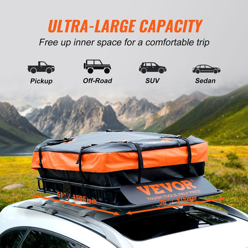 Καλάθι φορτίου VEVOR Roof Rack, 130,5 x 91,5 x 12,7 cm Μεταφορέας φορτίου στον τελευταίο όροφο με αδιάβροχη τσάντα φορτίου 15 Cu Ft, 90 kg Χωρητικότητα Universal Rack Carrier for SUV, Truck