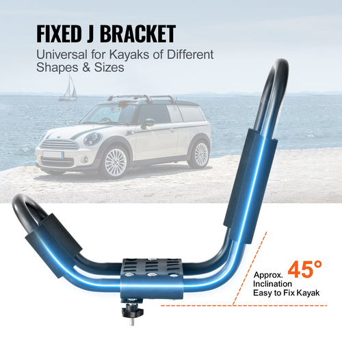 VEVOR Kayak Roof Rack 1 Pair J-Bar, Soft Roof Rack, Top Mount Tie Down, Carrier for kayak, Surf Board, Canoe, SUP, Ski Board, Mount on Car, SUV, Truck, 1 Kayak