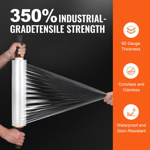 VEVOR Stretch Film, 15 ίντσες x 1000 πόδια, 1 Pack, 60 Gauge Industrial Strength Clear ανθεκτικό ελαστικό ρολό περιτύλιξης, βαρέως τύπου Shrink Film Stretch Wrap με λαβές για τύλιγμα παλέτας Αποστολή Μετακίνηση