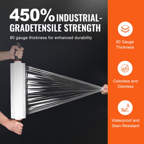 VEVOR Stretch Film, 15 ίντσες x 1200 πόδια, 1 Pack, 80 Gauge Industrial Strength Clear ανθεκτικό ρολό ελαστικού περιτυλίγματος, βαρέως τύπου Shrink Film Stretch Wrap με λαβές για τύλιγμα παλετών Αποστολή μετακίνηση