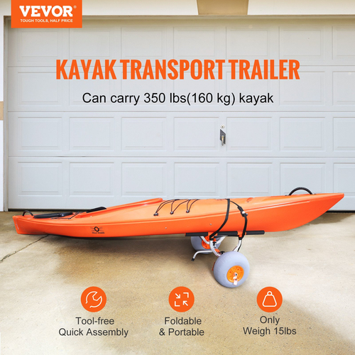 Καρότσι καγιάκ VEVOR Heavy Duty, χωρητικότητα φόρτωσης 350 λίβρες, αναδιπλούμενο καρότσι κανόε με λάστιχα 12&#039;&#039;, ρυθμιζόμενο πλάτος φορέα &amp; αντιολισθητικό πόδι στήριξης, για καγιάκ Canoes Paddleboards Float Mats Jon Boats