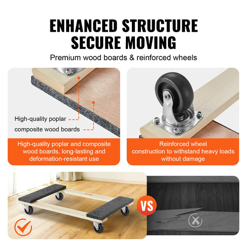 VEVOR Furniture Dolly, χωρητικότητα φόρτωσης 1000 lbs, 18&quot; x 30&quot;, 4 x 3&quot; PP περιστρεφόμενοι τροχοί, βαρέως τύπου έπιπλα σκληρού ξύλου Moving Dolly, Mover&#039;s Dolly, Κινητό καρότσι με ρόδες για βαρύ καθαρισμό οικιακών επίπλων