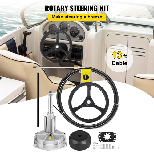 VEVOR Outboard Steering System 13\&#039; Outboard Rotary Steering System Cable Steering Boat 13 Feet with 13\&quot; Wheel Durable Marine Steering System